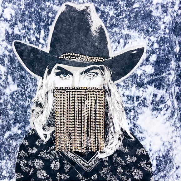 GUESS Grey tie-dye t-shirt with cowgirl and diamond fringes - Picture 6 of 8